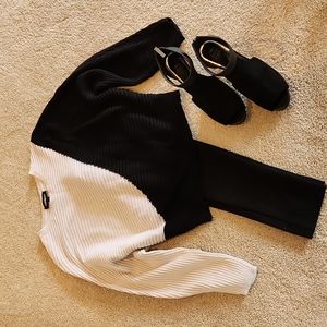 Express Ribbed Dolman Sleeve Color Block Sweater - XS